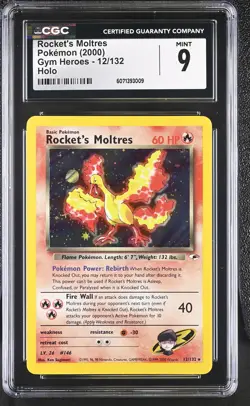 CGC 9 MINT Rocket's Moltres 2000 Gym Heroes 12/132 Holo Pokemon Card - Image 1