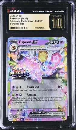 CGC Pristine 10 Espeon ex 034/131 STAMPED Prismatic Evolutions Pokemon Card - Image 1