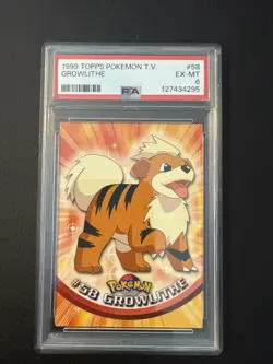 1999 Topps Pokemon #58 Growlithe TV Animation Edition Blue Logo PSA 6 EX-MT - Image 1