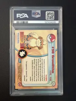 1999 Topps Pokemon #58 Growlithe TV Animation Edition Blue Logo PSA 6 EX-MT - Image 2