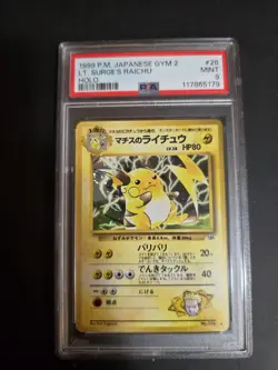 1999 Japanese Pokemon Gym 2 Lt. Surge's Raichu PSA 9 SWIRL - Image 1