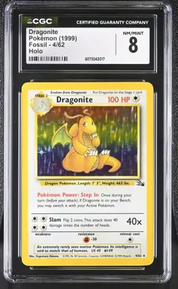 CGC 8 Dragonite 1999 Fossil 4/62 Holo Pokemon Card - Image 1