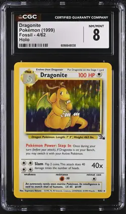 CGC 8 Dragonite 1999 Fossil 4/62 Holo Pokemon Card - Image 1