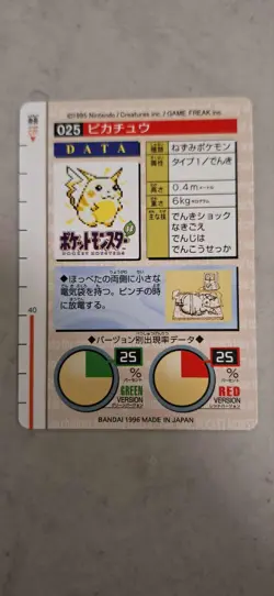 1996 Bandai Carddass Pocket Monsters Collection Pikachu card #25 Pokemon Card - Image 2