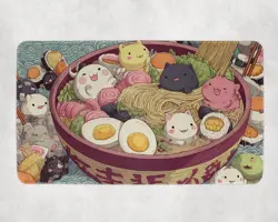 Kawaii Ramen Cats MTG Playmat - Chibi Noodle Bowl TCG Mat Anime Food Art - Image 1