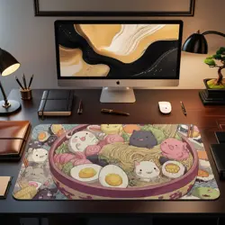 Kawaii Ramen Cats MTG Playmat - Chibi Noodle Bowl TCG Mat Anime Food Art - Image 2