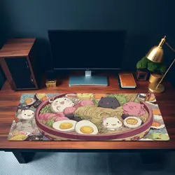 Kawaii Ramen Cats MTG Playmat - Chibi Noodle Bowl TCG Mat Anime Food Art - Image 3