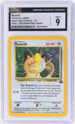 2000 Pokemon Black Star Promo Game Boy Meowth Holo #10 CGC 9 - Image 1
