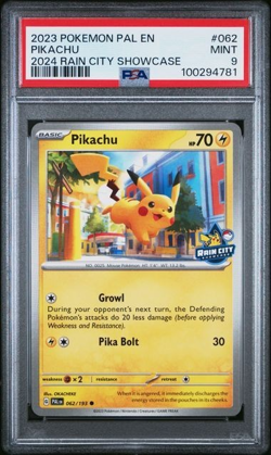 2023 POKEMON PAL EN PIKACHU 2024 Rain City Showcase #062/192 PSA 9 - Image 1