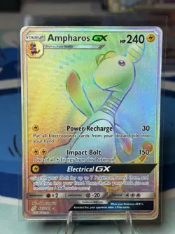 Pokemon Ampharos GX Team Up 185/181 Secret Rare SM Rainbow Holo NM AJ3 - Image 1