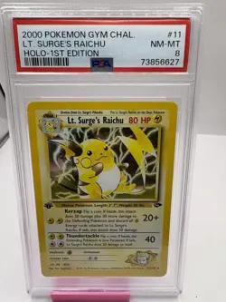 2000 PSA 8 NM-MT Pokemon Gym Challenge 11 LT. Surge's Raichu Holo 1st Edition - Image 1