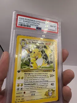 2000 PSA 8 NM-MT Pokemon Gym Challenge 11 LT. Surge's Raichu Holo 1st Edition - Image 3