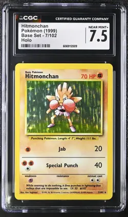 CGC 7.5 Hitmonchan 1999 Base Set 7/102 Holo Pokemon Card - Image 1