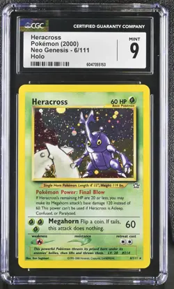 CGC 9 MINT Heracross 2000 Neo Genesis 6/111 Holo Pokemon Card - Image 1