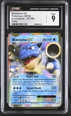 CGC 9 MINT Blastoise EX 2016 Evolutions 21/108 Holo Pokemon Card - Image 1