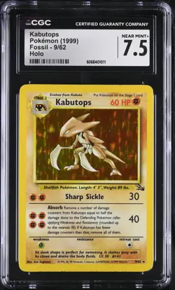 CGC 7.5 Kabutops 1999 Fossil 9/62 Holo Pokemon Card - Image 1