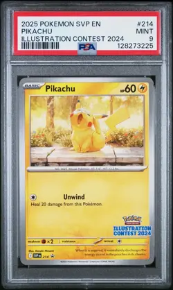 2025 POKEMON SVP EN-SV BLACK STAR PROMO ILLUSTRATION CONTEST 2024 PIKACHU PSA 9 - Image 1