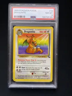 1999 Pokemon Fossil Unlimited #19 DRAGONITE NON-HOLO PSA 8 NM-MT - Image 1