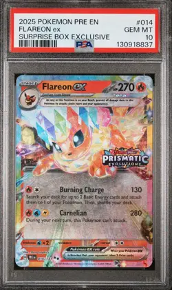Pokemon Prismatic Evolutions Surprise Box 2025 Flareon Promo Psa 10 Stamped - Image 1
