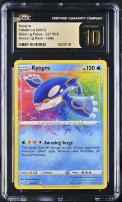 CGC 10 Pristine Kyogre Holo 021/072 Amazing Rare Shining Fates Pokemon Card - Image 1