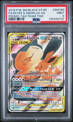 2019 POKEMON SM BLACK STAR PROMO TAG TEAM TINS FULL ART/EEVEE & SNORLAX GX PSA 9 - Image 1