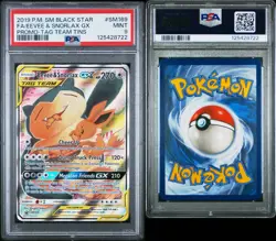 2019 POKEMON SM BLACK STAR PROMO TAG TEAM TINS FULL ART/EEVEE & SNORLAX GX PSA 9 - Image 3