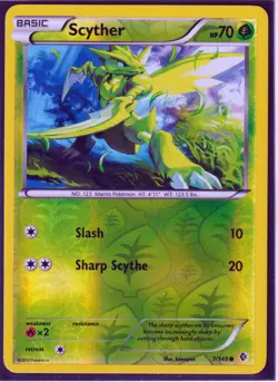 2012 POKEMON SCYTHER 7/149 BLACK & WHITE BOUNDARIES CROSSED REVERSE HOLO NM - Image 1