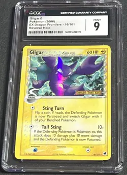 CGC 9 Gligar 16/101 EX Dragon Frontiers Reverse Holo Stamped Pokemon 2006 - Image 1