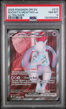 2025 POKEMON DRI EN-DESTINED RIVALS ULTRA RARE TEAM ROCKET'S MEWTWO EX PSA 8 - Image 1