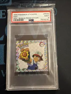 1999 Pokemon Stickers Series 1 Ash PSA 9 Mint Bonus Prism Sticker VINTAGE #PR45 - Image 1
