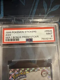 1999 Pokemon Stickers Series 1 Ash PSA 9 Mint Bonus Prism Sticker VINTAGE #PR45 - Image 2