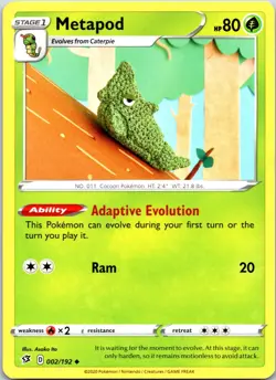2020 Pokemon TCG Metapod Rebel Clash 002/192 Regular Uncommon - Image 1