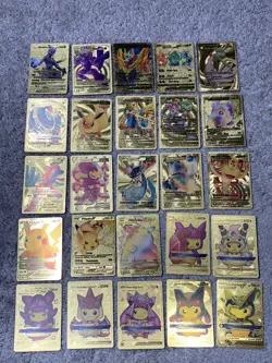 Set of 25 Pokemon Mewtwo,Flareon,Pikachu&Cosplay&More Gold Foil Fan Art Cards - Image 1