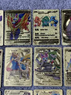 Set of 25 Pokemon Mewtwo,Flareon,Pikachu&Cosplay&More Gold Foil Fan Art Cards - Image 3