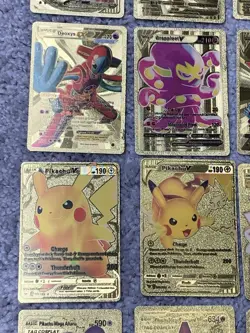 Set of 25 Pokemon Mewtwo,Flareon,Pikachu&Cosplay&More Gold Foil Fan Art Cards - Image 5