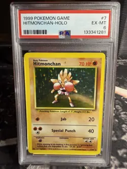Hitmonchan 007/102 Base Set Holo PSA 6 Unlimited Edition Pokemon Card 1999 TCG - Image 1