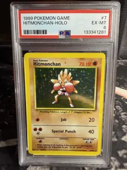 Hitmonchan 007/102 Base Set Holo PSA 6 Unlimited Edition Pokemon Card 1999 TCG - Image 2