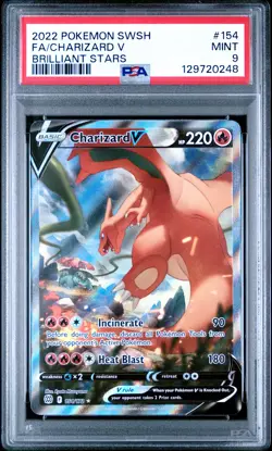 2022 POKEMON SWORD & SHIELD BRILLIANT STARS #154 FULL ART/CHARIZARD V PSA 9 - Image 1