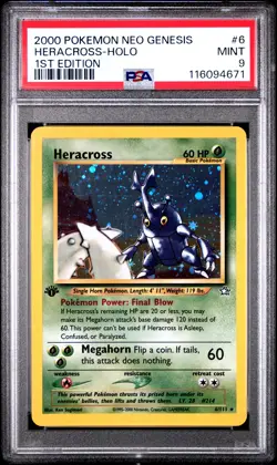 Heracross-Holo 1st Edition Pokemon Neo Genesis 1st Edition 6 NM PSA MINT 9 - Image 1