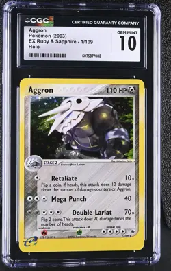 CGC 10 GEM MINT Aggron 2003 EX Ruby & Sapphire 1/109 Holo Pokemon Card - Image 1