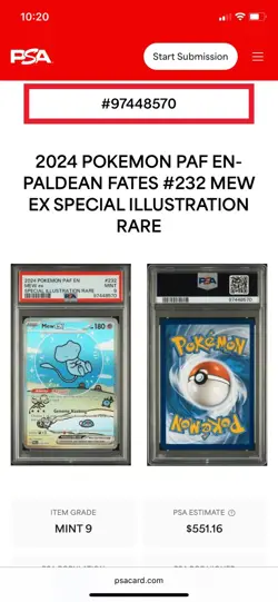 2024 Pokemon Mew EX Card 232/091 Paldean Fates ??Bubble Mew?? PSA 9 Mint - Image 2