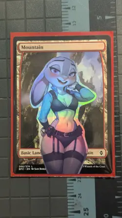 Mountain x Hoops Pig (foil) MtG Alter Hand-Crafted! Anime Waifu - Image 1