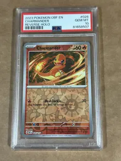 PSA 10 2023 POKEMON OBF EN-OBSIDIAN FLAMES REVERSE HOLO CHARMANDER #026 Graded - Image 1