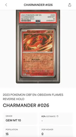PSA 10 2023 POKEMON OBF EN-OBSIDIAN FLAMES REVERSE HOLO CHARMANDER #026 Graded - Image 3