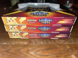 ?POKEMON: LOT OF 3 Shining Fates Pikachu V Collection Box NEW FACTORY SEALED - Image 2