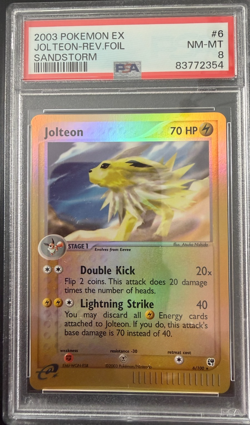2003 Pokemon EX Sandstorm Jolteon Reverse Holo 6/100 PSA 8 - Image 1