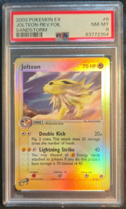 2003 Pokemon EX Sandstorm Jolteon Reverse Holo 6/100 PSA 8 - Image 2