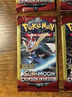 Pokemon Sun & Moon Crimson Invasion 3-Card Booster Packs Complete Art Set 4 Pack - Image 4