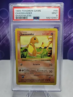Pokemon Card Charmander 46/102 Shadowless Base Set 1999 PSA 9 MINT - Image 1