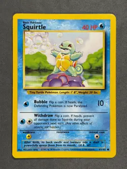 Squirtle 63/102 Base Set Series Base Set COMMON 1999 Pokemon Card WOTC NM - Image 1